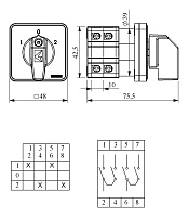 Переключатель реверсивный PSA-KD (1-0-2), 60° двухфазный  10А                                                                                                                                                                                                   - фото 1
